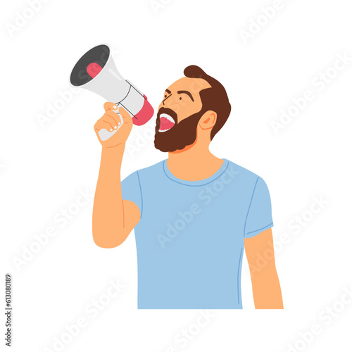 vector illustration concept of a person screaming with a loudspeaker megaphone