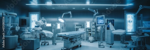Modern operating room with modern medical equipment. Generative AI photo