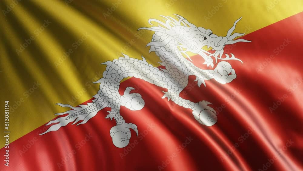Bhutan Waving Flag, Bhutan Flag, Flag of Bhutan Waving Animation, Bhutan Flag 4K Footage