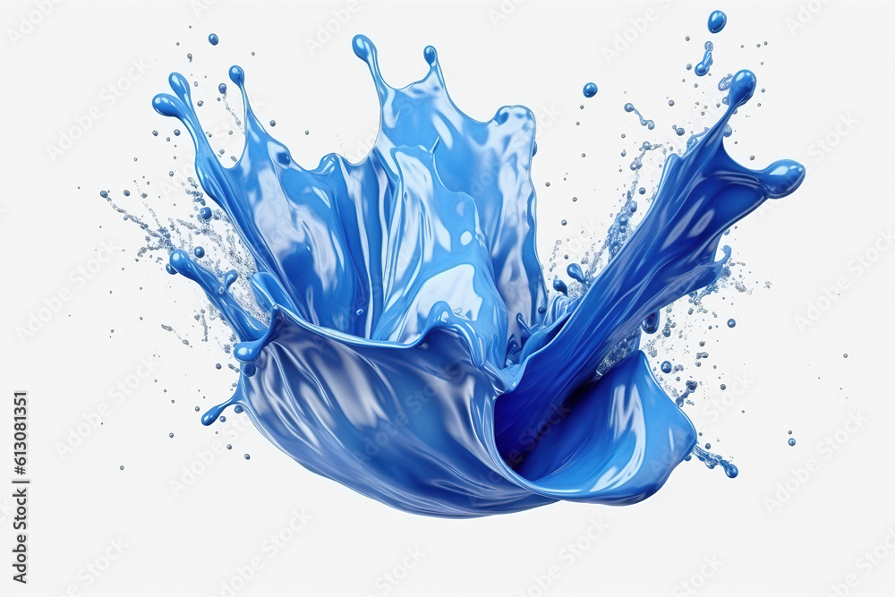 Blue paint splash isolated on white background. Generative art.