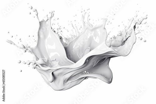 Fresh natural milk  yogurt or paint splash isolated on white background. Photorealistic generative art