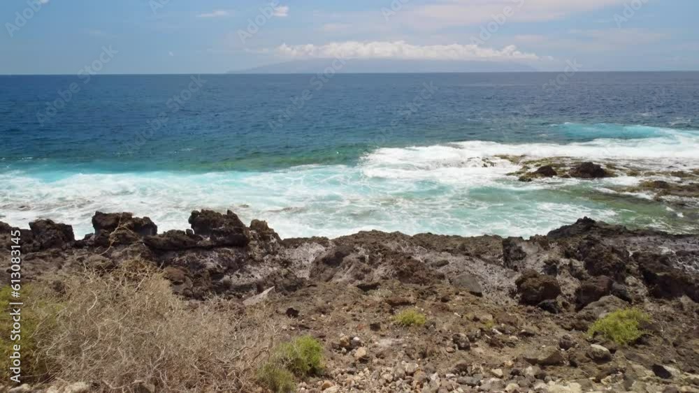 4k aerial drone view of Los Gigantes volcanic rocky coast, waves spashing 4k aerial drone view of Los Gigantes volcanic rocky coast, waves spashing