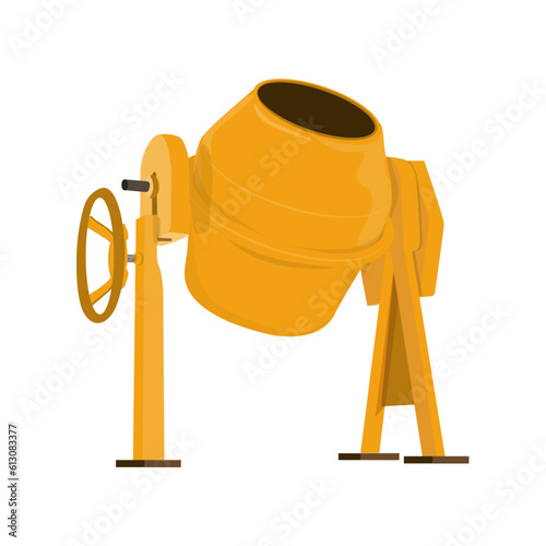 A 200 liter Yellow electric concrete mixer in flat style, vector illustration