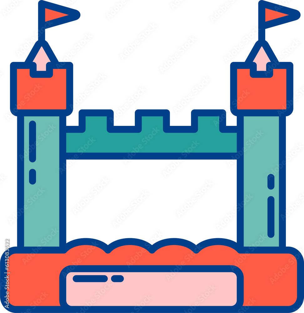 Bouncy inflatable castle. Trampoline pictogram for jumping game. Colorful illustration Bouncy inflatable castle. Trampoline pictogram for jumping game. Colorful illustration