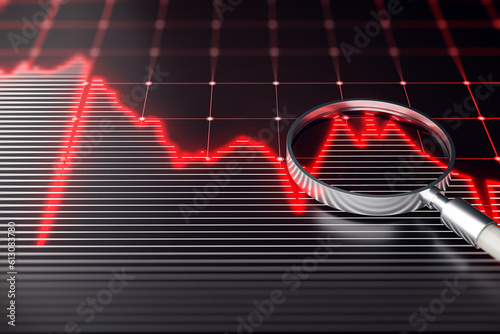 Принти на полотні Falling forex chart grid with magnifier on black texture
