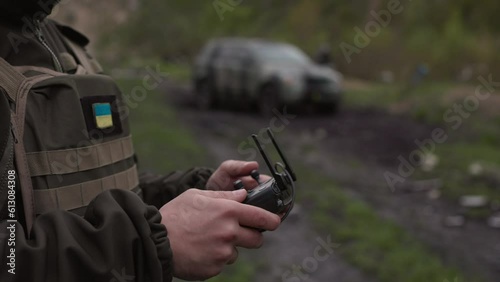 Ukrainian military drone operator doing air intelligence
