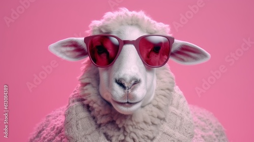 Funny sheep in sunglasses. Generative AI