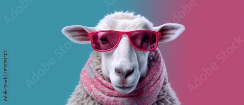 Funny sheep in sunglasses. Generative AI