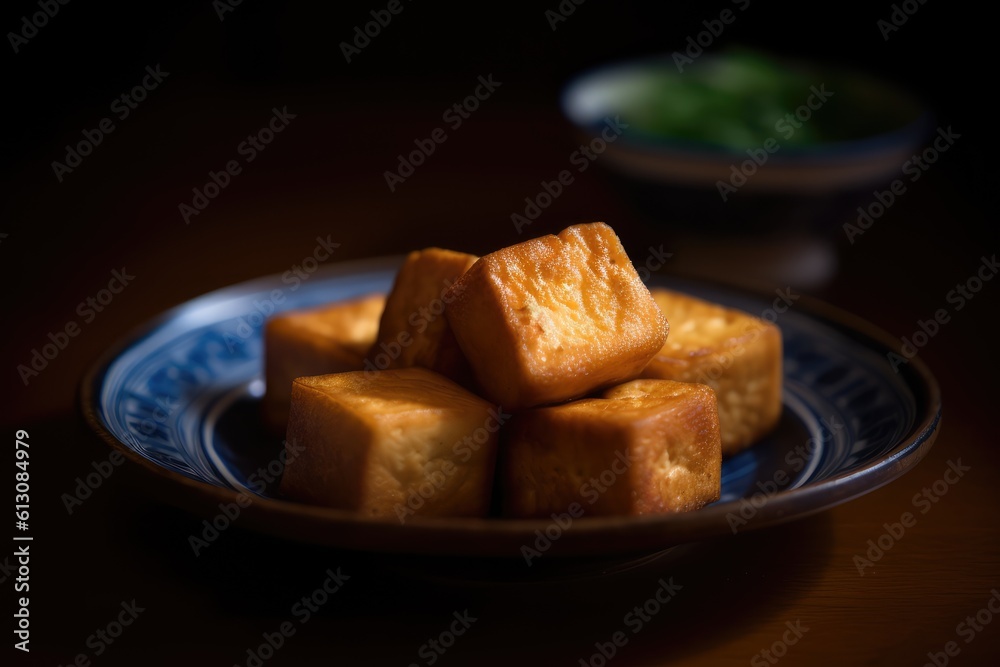 Stir Fried Tofu, Healthy Vegan Chinese Food, Fry Tofu, Abstract Generative AI Illustration