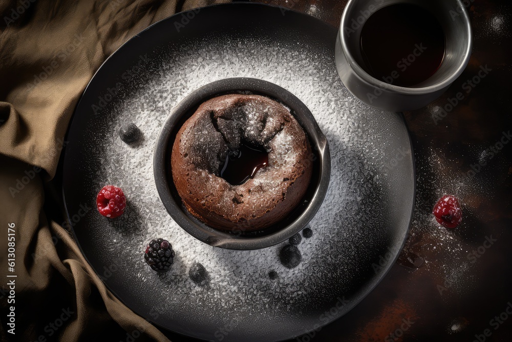 Lava Cake, Molten Chocolate Fondant, Warm Chocolate Dessert, Lava Cake, Abstract Generative AI Illustration