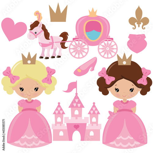 Cute little princess girl vector cartoon illustration