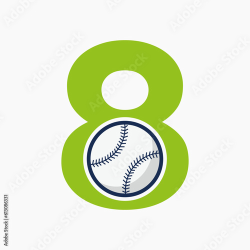 Baseball Logo On Letter 8  Vector Template
