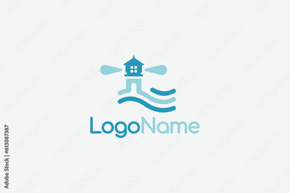 Logo design of a lighthouse shaped like a house. Logo design of a lighthouse shaped like a house.