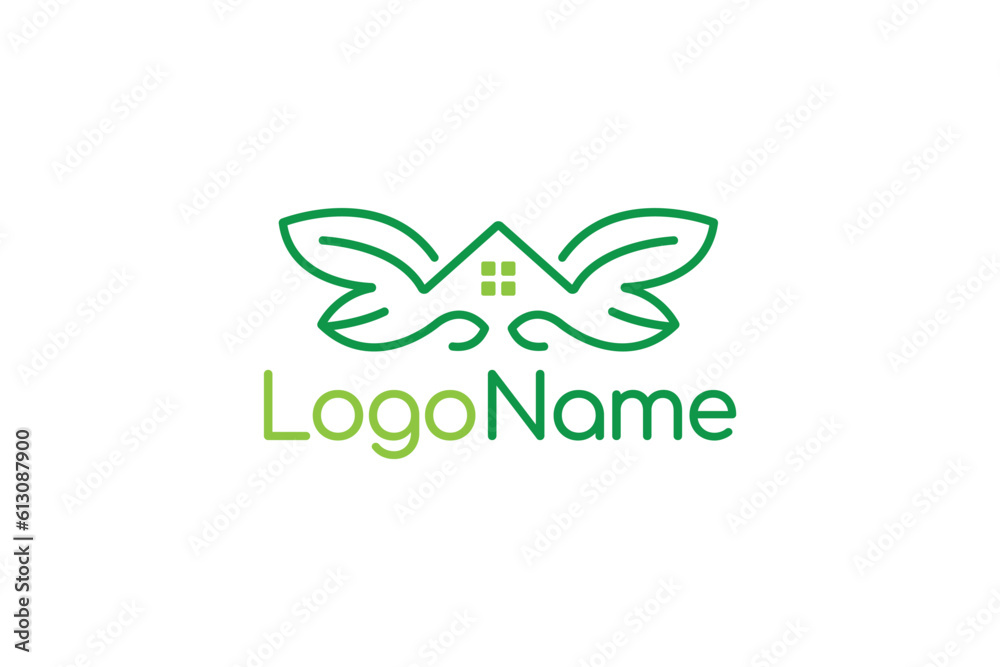 Creative logo design depicting a house with green leaves ,designated to the real estate industry. Creative logo design depicting a house with green leaves ,designated to the real estate industry.