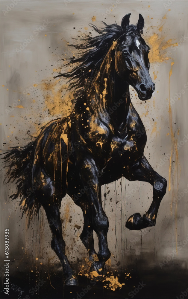 Painting a running horse,created with generative ai tecnology. Painting a running horse,created with generative ai tecnology.