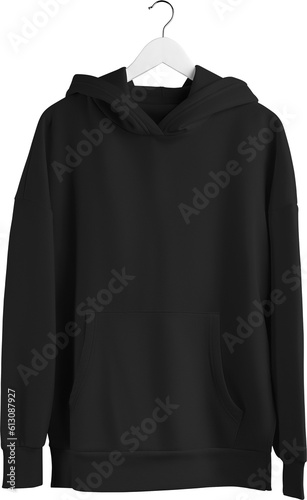 Black hoodie mockup on a hanger, png, front view