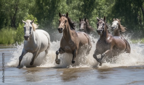 Horseback riders splashing through the river Creating using generative AI tools