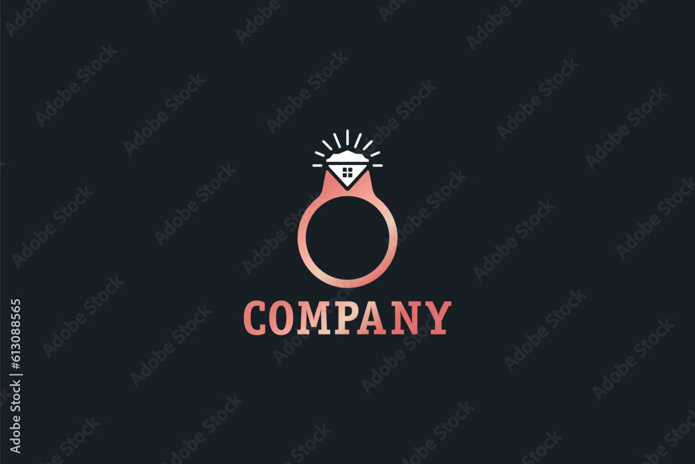 Logo design of a ring with a diamond shaped like a house. Logo design of a ring with a diamond shaped like a house.