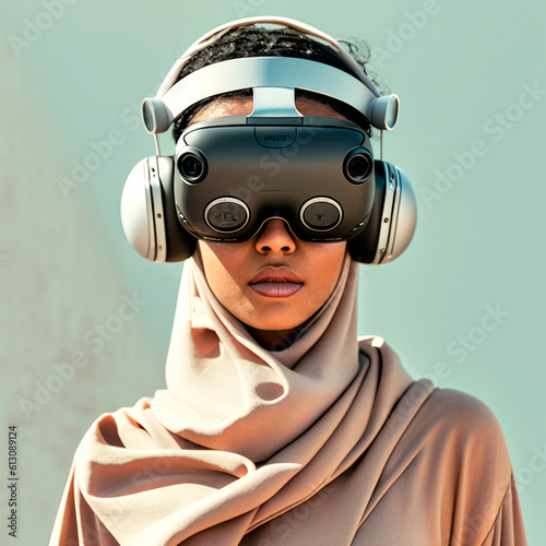Stunning Arab Beauty with Vision Pro Virtual Glasses. Generative Ai
