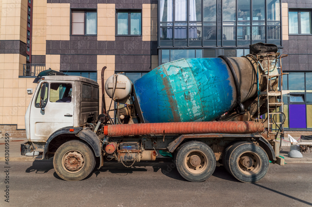 concrete mixer truck on the street