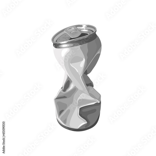 The tin can is wrinkled. Vector illustration in gray shades.