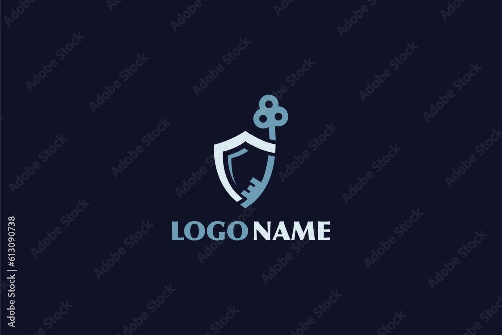 Creative logo design depicting a shield and a key.