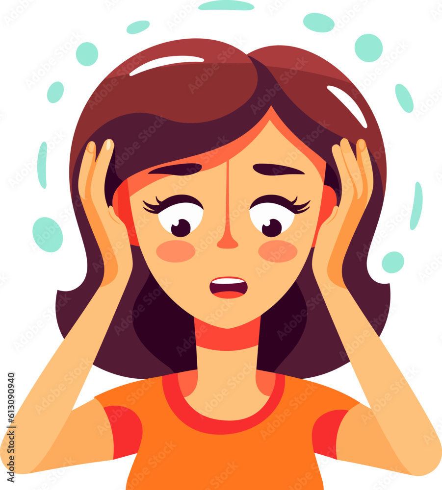 Girl headache flat design vector illustration. Girl headache flat design vector illustration.