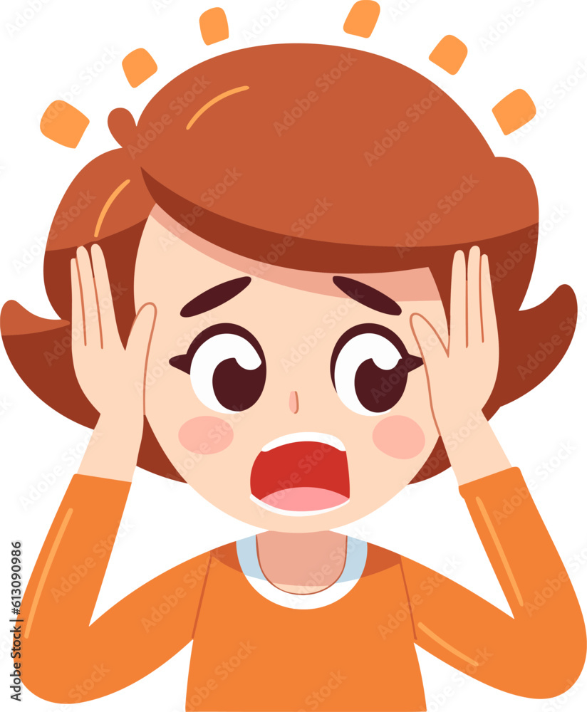 Girl headache flat design vector illustration.