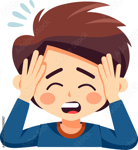 Boy headache flat design vector illustration.