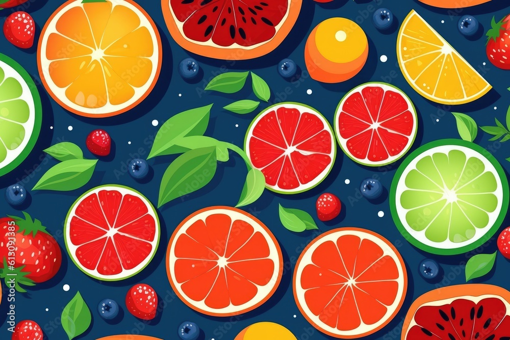 Illustration of summer fruit background. Generative AI Illustration of summer fruit background. Generative AI
