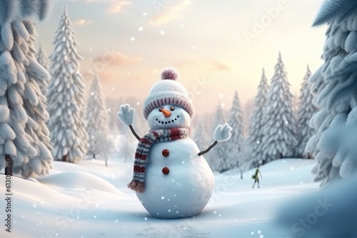 Christmas snowman in a snowy landscape. Generative AI © Lubos Chlubny