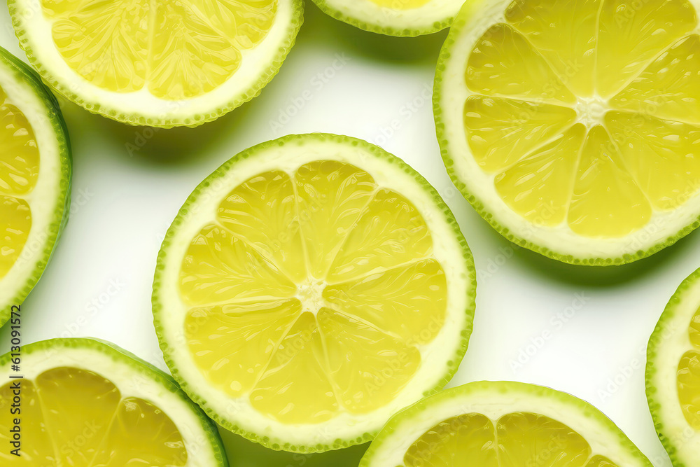 Background Of Bergamot Slices On White Background. Generative AI Background Of Bergamot Slices On White Background. Generative AI