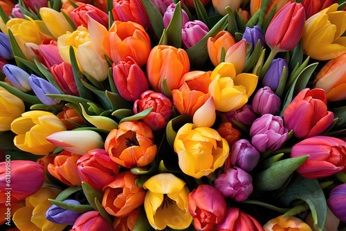 Mix Of Tulips In Various Vibrant Hues. Generative AI