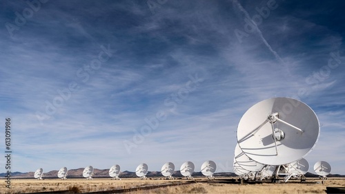 Signals from the Sky: 4K Close-Up of the Impressive Satellite Antenna Array at the Very Large Array (VLA) in the New Mexico Desert photo