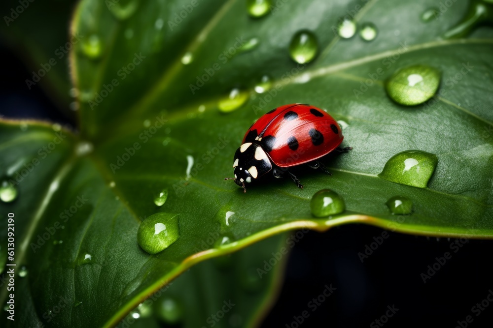Red ladybug green leaf. Generate Ai Red ladybug green leaf. Generate Ai