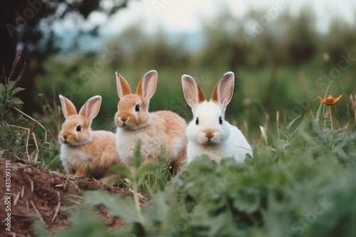 rabbits on a rabbit farm. Neural network AI generated.