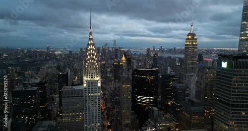 Aerial shot of Chrysler Building and Empire State Building at night, New York photo