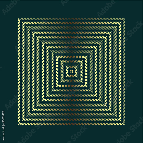 Abstract Golden dotted, black background vector illustration. Abstract geometric pattern with circles, halftone dots, grid, diagonal gradient transition effect. 