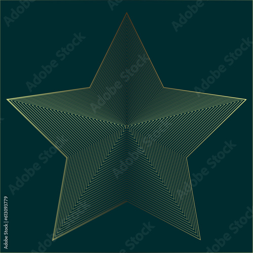 Stars in one. Vector Golden Stipes star isolated on greenish background with object clipping path.  Star retro punk design element. star for web design.