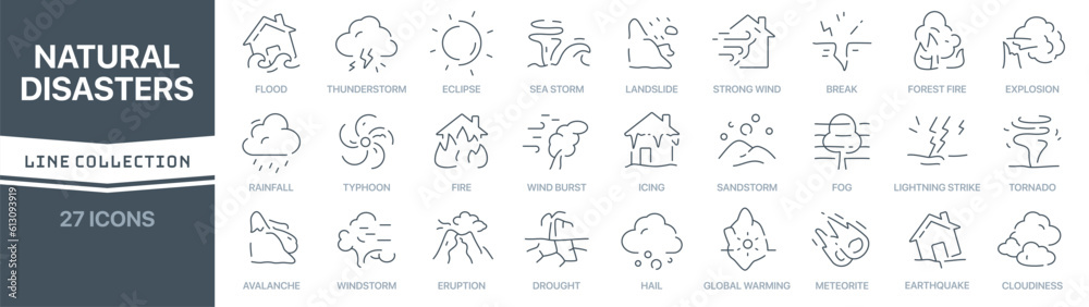 custom made wallpaper toronto digitalNatural disasters linear signed icon collection. Signed thin line icons collection. Set of natural disasters simple outline icons