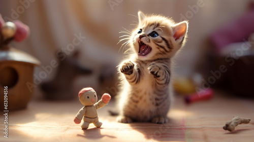 An adorable picture of a cat pawing at a toy, capturing their playful nature and reminding us of the joy they bring into our lives Generative AI