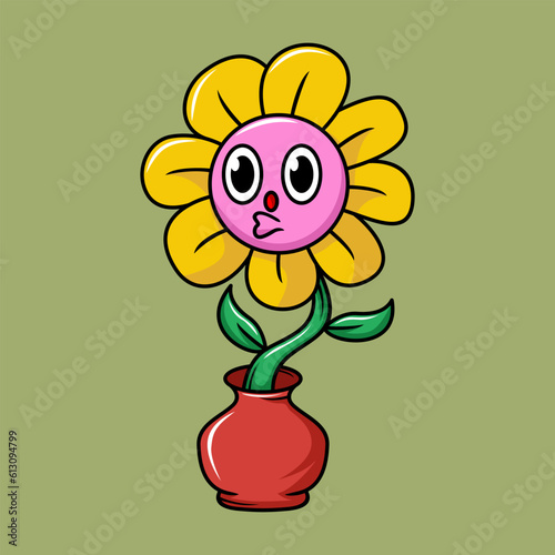 Sunflower character illustration cartoon in retro design style