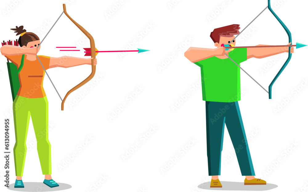archery kid vector. child arrow, bow target, young game, sport childhood, activity play archery kid character. people flat cartoon illustration