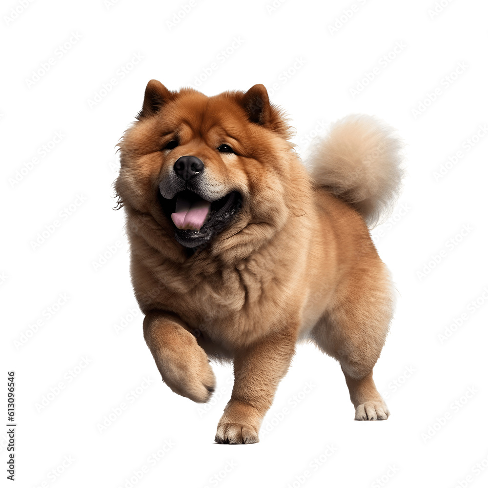 Portrait of a smiling Chow chow puppy isolated on a white background, Generative AI