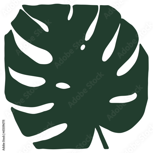 Decorative monstera leaf tile. Hand-drawn exotic plant isolated on white background. Green tropical Herb summer sign. Vector jungle illustration for interior, gardening, holiday. Eco botanical poster