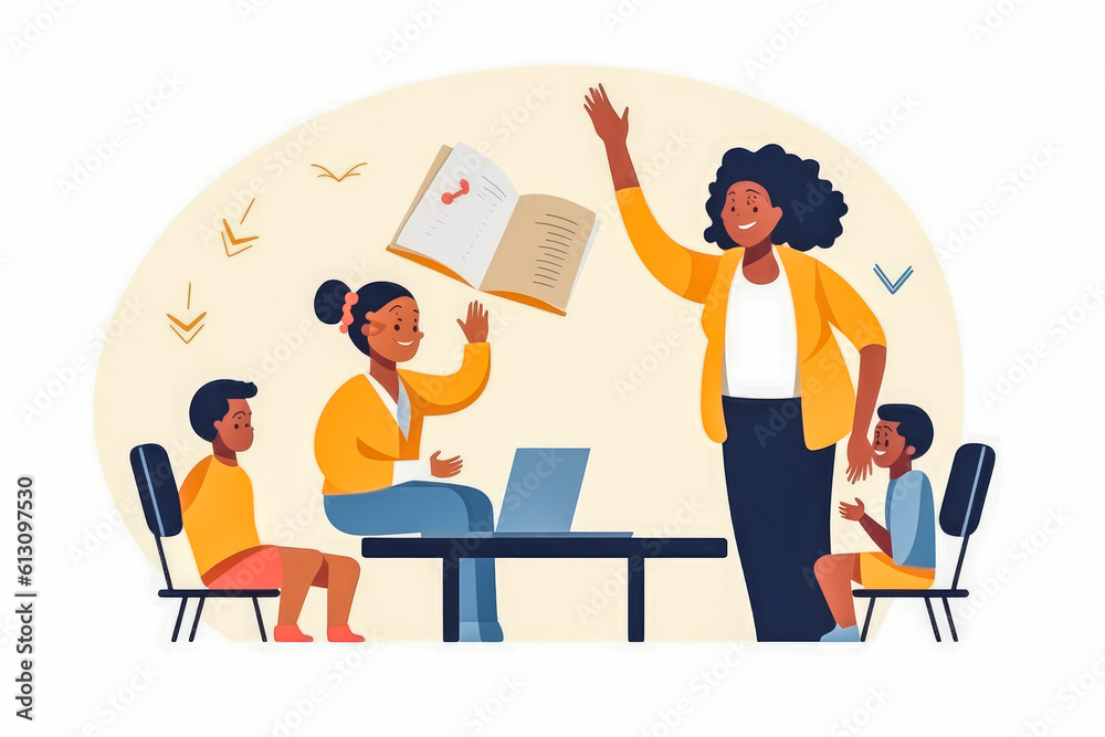 Education and learning concept. Teacher and children high five. Generative AI Education and learning concept. Teacher and children high five. Generative AI