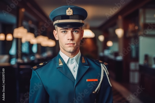 Police officer in light grey uniform. Portrait of male police officer. Generative AI