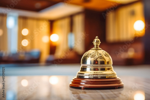 Hotel service bell. Hotel travel room modern luxury concept. Generative AI