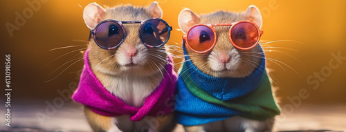 Tierische Sommermode: Rennmäuse und Hamster mit bunten Sonnenbrillen photo