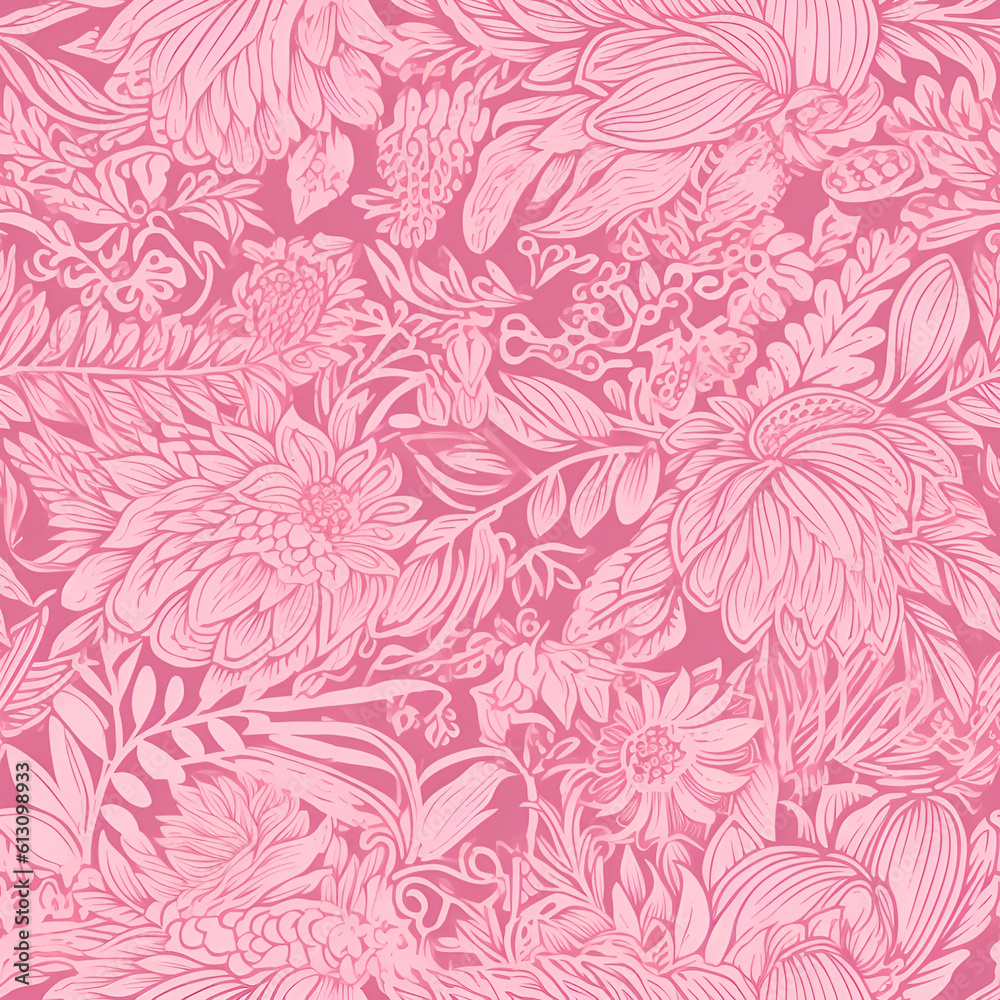 Floral pattern. Seamless pattern with decorative flowers and plants. AI generated